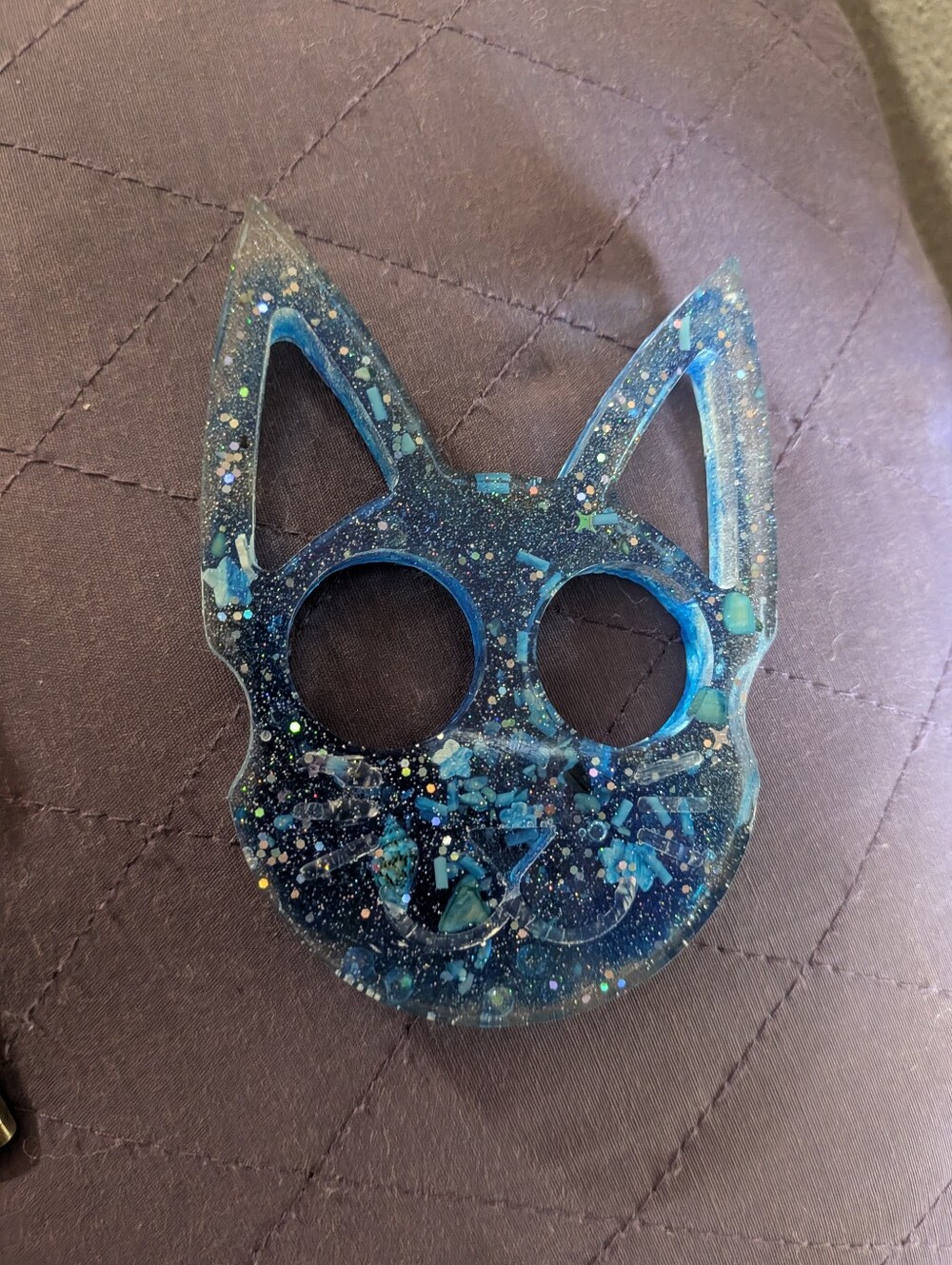 Blue Glitter Cat Face Pet Toy - Charming Resin Chew